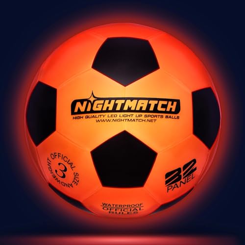 NIGHTMATCH LED Leuchtfußball | fußball | Offizielle Größe 3 | Wasserdicht | Im Dunkeln leuchten | Fussball Kinder & Erwachsene...