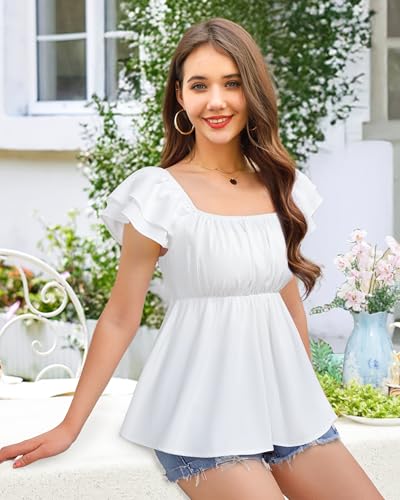 MCKOL Womens Summer Tops Boho Square Neck Short Sleeve Casual Shirts Baby doll Blouses Floral Fashion Beach Vacation Clothes4