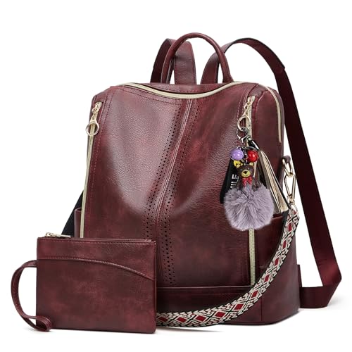 Image of Backpacks for Women Fashion PU Leather Bag Multipurpose Design Convertible Satchel Bag Travel Backpack Handbag and Purse 2Pcs