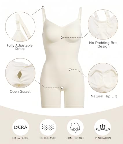 Image of SHAPERX Shapewear for Women Tummy Control Bodysuit Mid Thigh Body Shaper Shorts for a Lifted Look