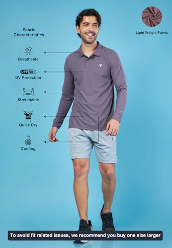 Image of TECHNOSPORT Mens Slim Fit Polyester Active Wear Collar Polo T-Shirt with Long Sleeves for Workout, Sports