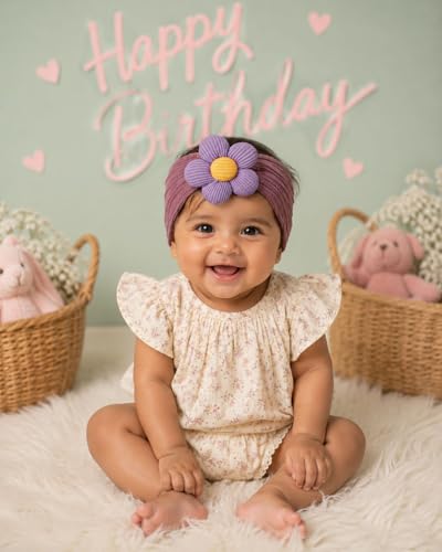 Image of Ahamo Baby Girl Hair Bands 0-6 Months | Soft Stretch Headbands for Newborn Infant Essentials (Blush Pink, Pastel Lilac, Mauve)