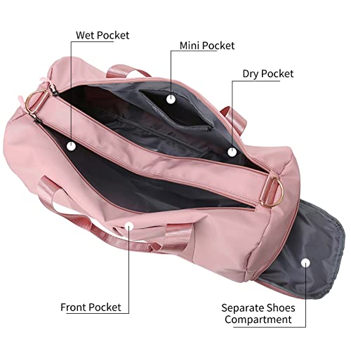 Suruid Sports Gym Bag Travel Duffel Bag For Women And Men Waterproof Weekender Overnight Tote Carry On Bag With Shoes Compartment & Wet Pocket Lightweight Adjustable Strap - Pink #TOP1