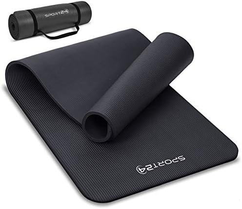 Sport24 Yoga Mat Thick 10mm NBR Non-slip Multipurpose- Pilates, Ab workouts, Stretching, Push ups, Gymnastics- 183cm X 62cm X 1cm with Carry Strap- Men/Women