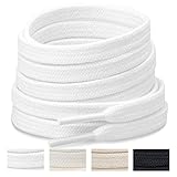 Handshop Wide Flat Athletic Shoelaces 5/16'(2 Pair) - Shoe Laces for Sneakers and Casual Shoes Replacements White 55 inch (140cm)