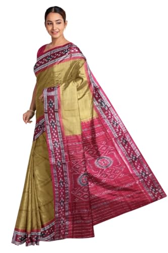 Image of COTTONSILK & KHANDUAPATA Odisha Sambalpuri Handloom Ikat Women Cotton Saree, Odisha Handloom Handmade Pure Cotton Khandua Saree, Ikkat Orissa Traditional Handloom Saree Without Blouse 430