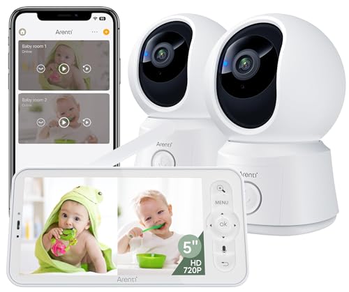 ARENTI Baby Monitor 2 Cameras, Smart Baby Camera with 5-Inch Wireless Display, Super Night Vision, Temperature Sensor, Sound Detection, Auto Motion...