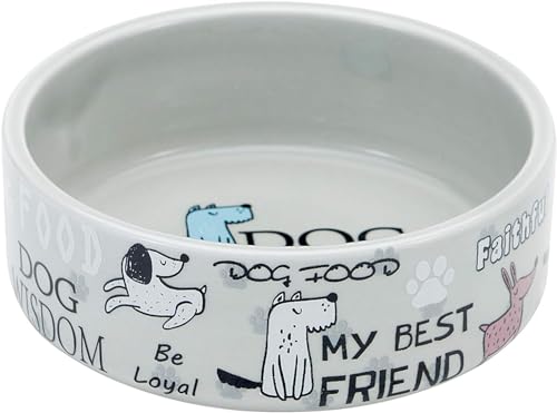 5-inch Ceramic Dog Bowl Cartoon Pattern, Cute and Chew-Proof, Food Water Bowl, Heavy Weight Stability, Dishwasher and Microwave Safe