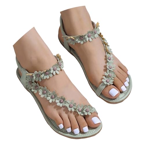 Generisch Orthopädische Sandalen Damen Elegant Coole Mit Fussbett Sandaletten Bequem Boho Glitzer Flip Flops Flache Schuhe Strass Slingback Flache Lässige Offene Zehentrenner Sommerschuhe Grün 41
