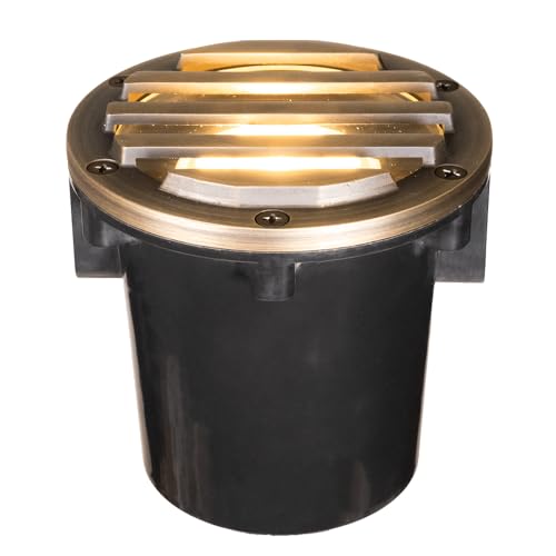 VOLT 12V 3-in-1 Waterproof IP68 Outdoor in-Grade Light with Brass Grated Top (Bronze) & 5W 2700K Warm White MR16 LED Bulb for Path, Garden, Deck, Yard or Pond Low Voltage Landscape Lighting