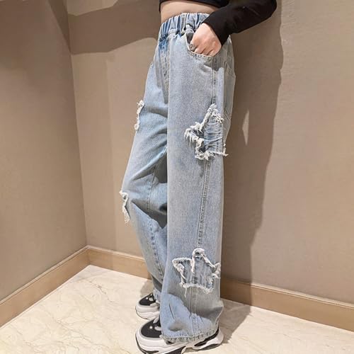 Star Jeans Girls Baggy Y2k Aesthetic Denim Pants Casual Elastic Waist Straight Trousers with Pockets2