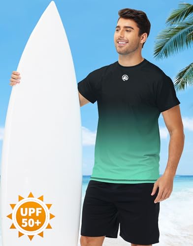 Image of AOBUTE Mens Swim Shirts Short Sleeve UPF 50+ Sun Shirt Quick Dry Rash Guard Fishing Swimming Shirt