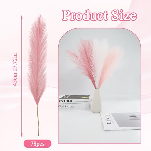MVVM Blush Pink Pampas Grass Decor,78pcs Artificial Fluffy Pink Decor Flowers Faux Pampas Grass for Home Wedding Living Room Birthday Bathroom Wall Party Decoration