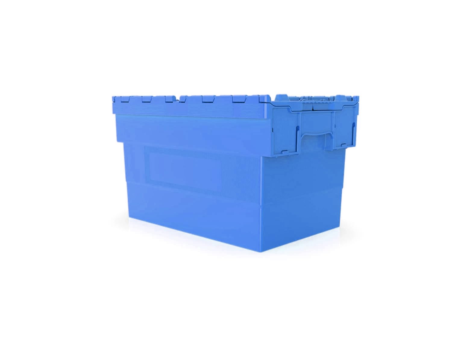 HomeHQ 5x 70 Litre Attached Lid Containers, Plastic Box with Lid, Plastic Storage Container, Crate Tote, Attached Lid Box (BLUE, 70 Litre)