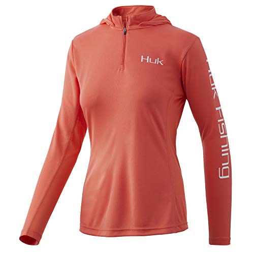 HUK Women s Icon X Hoodie |UPF 50+ Long-Sleeve Fishing Shirt, Fusion Coral, Medium