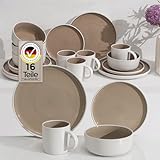Hausfelder Dining Geschirrset 16teilig 4 Personen, Steingut Geschirr Set, Steingutset mit Speiseteller Frühstücksteller Schüsseln Becher, Mikrowellen & Spülmaschinenfest