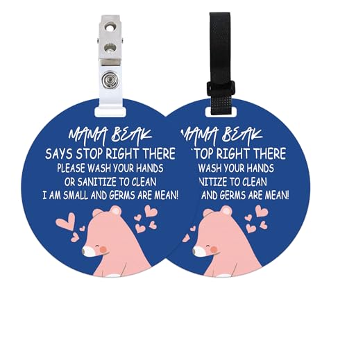 Image of BEUNITONE 2pcs Do Not Touch Car Seat Sign Mama Bear Sanitize and No Touching Carseat Signs Don't Touch or Kiss Safety Sign Blue Wash Your Hands Car Seat Tags for Carriage Stroller Backpacks