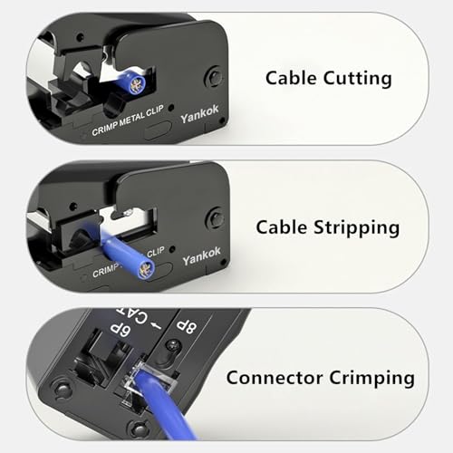 Image of ComTech Cat7 Cat5 passthrough crimping tool kit rj45 all in one crimper for cat5 cat5e cat6 cat7 includes ethernet network cable tester with wire stripper cutter 50pc cat6 connectors & 50pc boots set