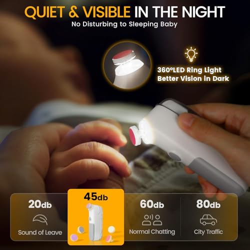 Miniatura 3 de Lima Uñas Bebe, Lima Electrica Uñas Bebe Iluminable, 5 Cabezales De Pulido De Repuesto, Integrado, Portátil, Diseño Universal, Bajo Nivel De Ruido, Fácil De Manejar, Para Bebé Recién Nacido, Blanco