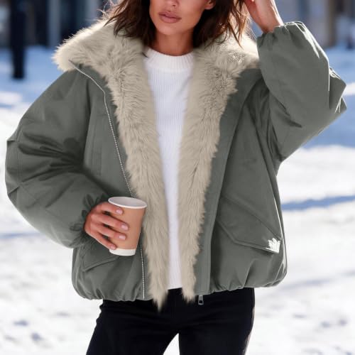 Puffer Jacket for Women with Faux Fur Lapel Fall Winter Warm Padded Coats - image 2