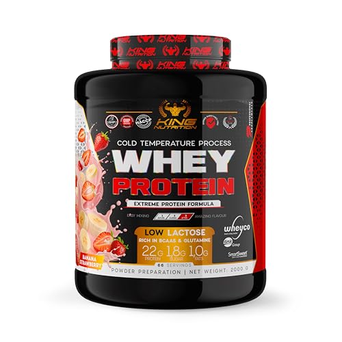 King Nutrition Whey Protein | 2000 gramos de Proteína en Polvo | Para Masa Muscular y Recuperación Rápida | Fácil Digestión | 66 porciones Fresa - Plátano