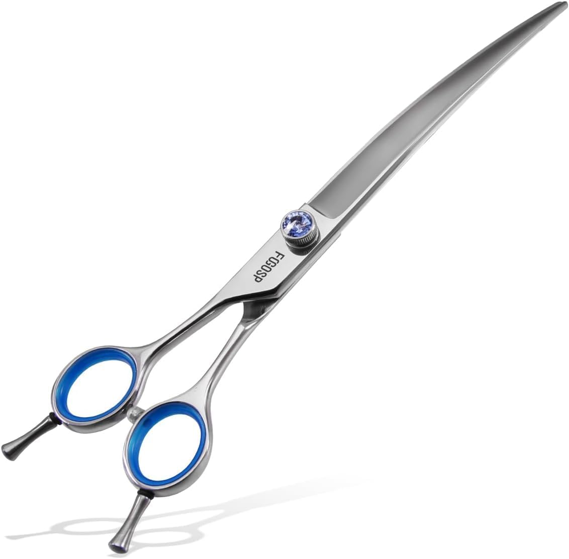 Left Handed Dog Grooming Scissors Kit 8 in Professional Curved Thinning Straight Shear 3pcs Set for Grooming Big Dogs Poodle Pet Japan 440C Stainless Steel(8.0'' Kit, 4Pcs)
