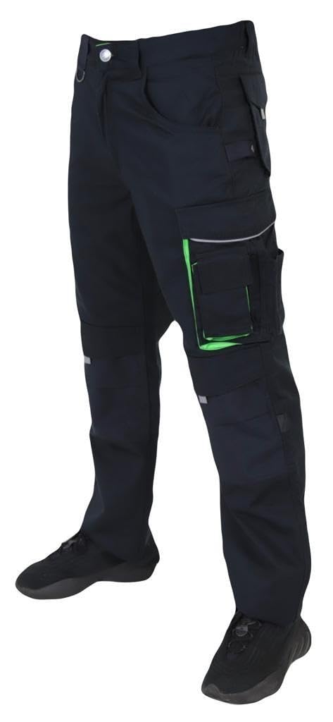 Popoqo Men's Black Combat Cargo Work Trousers Knee Pad Pockets Safety Utility Heavy Duty Pants Pro Builder Multi Pockets Working Trouser 30W / 32L