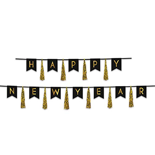 Beistle Black and Gold NYE Decoration Bundle – Gold Shimmering Chandelier and Happy New Year Tassel Streamer, Hanging Decorations for Midnight Countdown Parties, Events, and Festive Celebrations by Beistle - Image 4