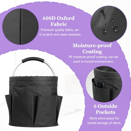 Image of 17L Cleaning Caddy with Handle and 6 Pockets, Foldable Cleaning Supply Caddy, Portable Shower Caddy in 600D Oxford Fabric, Multifunctional Storage Basket for Camping, Gardening, Black