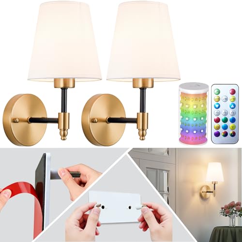 slywise Peel and Stick Wall Sconces, Stick On Wall Sconce Set of 2, Battery Operated Wireless Adhesive Wall Lights, Corn Bulb with 10000mAh Battery, Easy Install for Bedroom Living Room Wall Decor