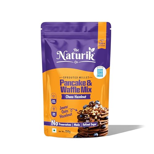 Image of The Naturik Co. Millet Hazelnut Waffle & Pancake Mix 150g | No Maida | Made with Jaggery | No Added Sugar | High Protein & Fiber | Millets Powered | Ready in 2 Minutes | No Preservatives | As Seen On Shark Tank |