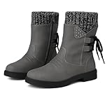 Semelle plate antidérapante Générique bottes femme mollet large,bottes cowboy femme,mollet large,western,botte cowboy,cavalières,plates,cuir,marron,hiver chaud,grande taille,ventre plat,noel,coton,gris,37/EU