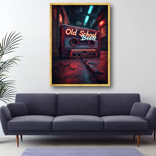 Tableau sur toile cassette audio rétro Old School Beats 60x80cm