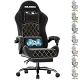 SOLAVERO Massage Recliner Gaming Chair with Footrest, Black