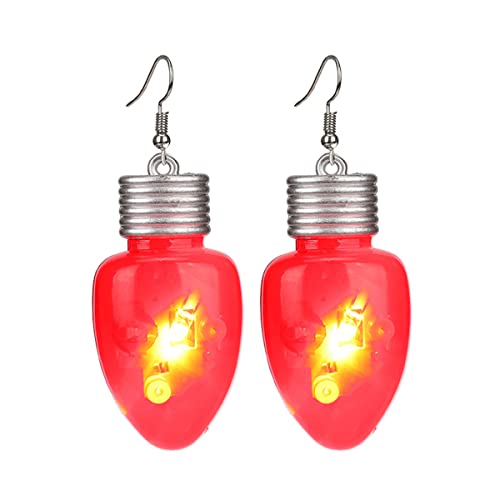 Boucles d'oreilles de Noël à LED lumineuses, boucles d'oreilles clignotantes, accessoires pour soirées dansantes, décoration, cadeaux de Noël pour hommes femmes, mères, épouses et amis (Ampoule rouge) Cover