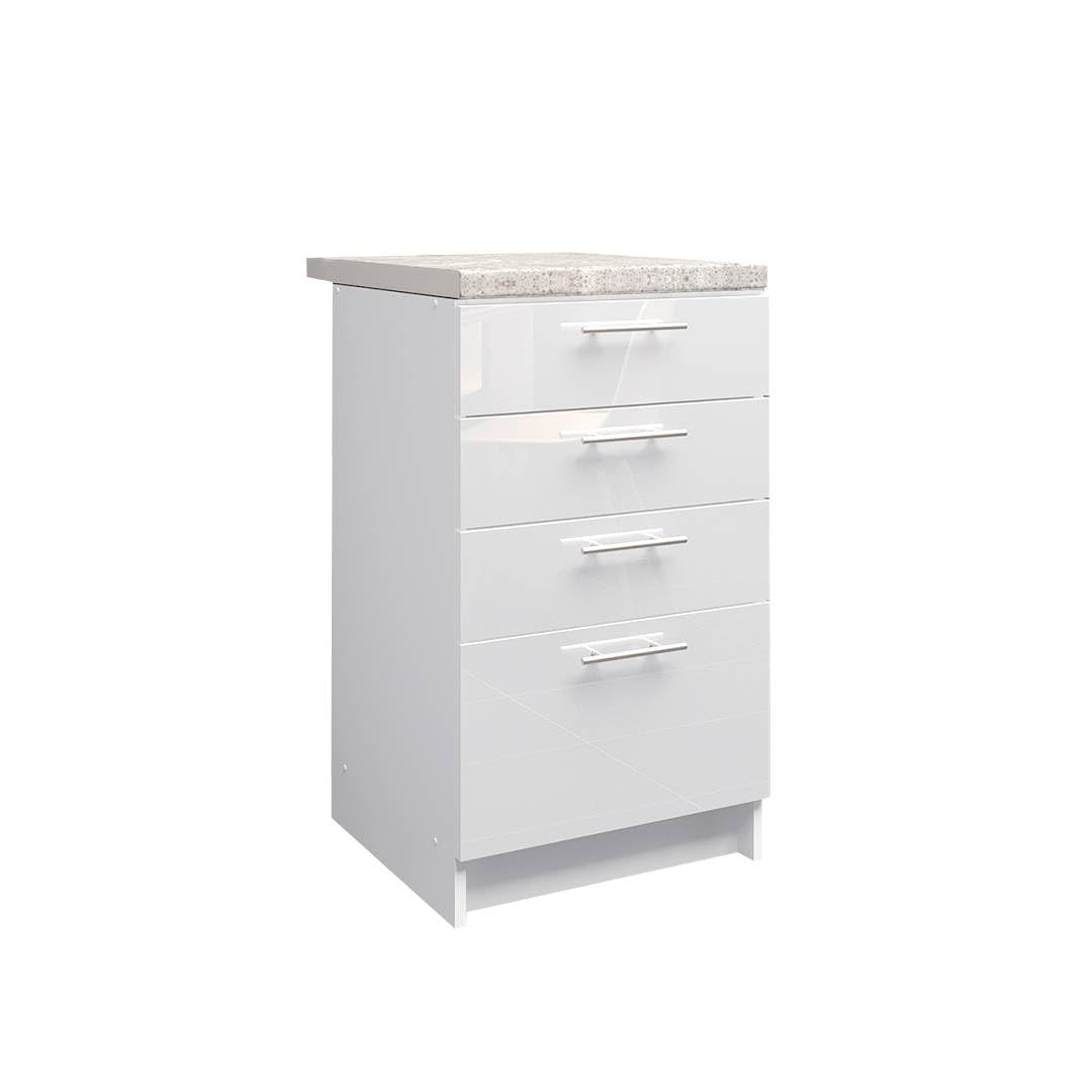 JD Greta Fixed Height 500mm Kitchen Drawer Base Cabinet Floor Unit with 38mm Worktop โ White Gloss
