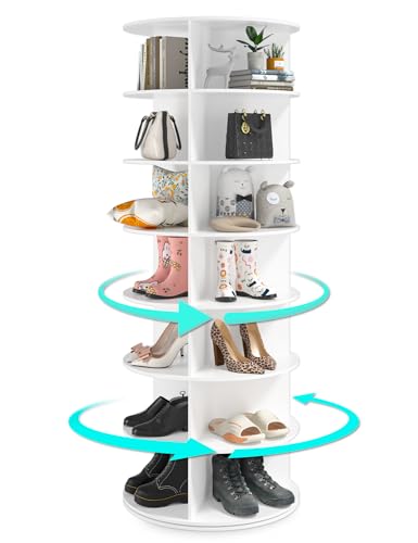 SYIPO Zapatero giratorio de 7 niveles, zapatero circular de 360 grados, nueva actualización, fácil de instalar, estante giratorio para zapatos, bolso vertical, torre giratoria blanca | 3