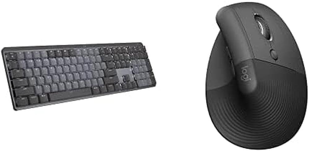Logitech MX Mechanical Wireless Illuminated Performance Keyboard, Linear Switches, Backlit Keys, Bluetooth, USB-C, macOS, Windows, Linux, iOS, Android, Metal & Lift Vertical Ergonomic Mouse, Wireless