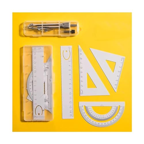 WDSOPK Compás De Dibujo Metálico, Material para Dibujo Geométrico Matemático, Incluye Regla, Escuadra*2, Transportador Y Compás Matemático.（Silver-）
