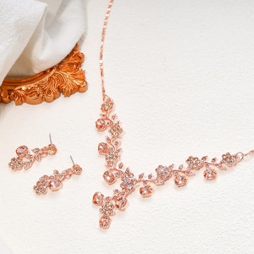 EVER FAITH Damen Schmuckset österreichische Kristall Hochzeits Blatt Weinlese Halsketten Ohrringe Schmuck Set