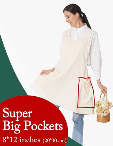 Image of Cozy Adjustable Cross Back Aprons for Women with Pockets Cotton Linen Cooking Kitchen Baking