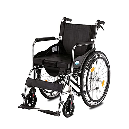 Silla de Ruedas Autopropulsada Plegable con Inodoro Transporte Portátil Multifuncional Neumáticos Grandes de 24 Pulgadas Sillas de Ruedas de Enfermería Ancianos y Discapacitados Resistentes de Acero Cover