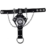  SJXIN Schöne und stilvolle Armbanduhr, Unisex Hip Hop Punk Style Würfel Ringe Tisch Kette Schädel Muster Niet Gürtel Tisch Modeuhren (Color : Black)