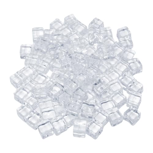 Honbay 100PCS 12mm Lifelike Simulation Acrylic Ice Cubes Artificial Plastic Clear Square Ice Cubes Decorations Realistic Fake Food Models Ornaments for Home Party Tabletop Decoration Photography Prop