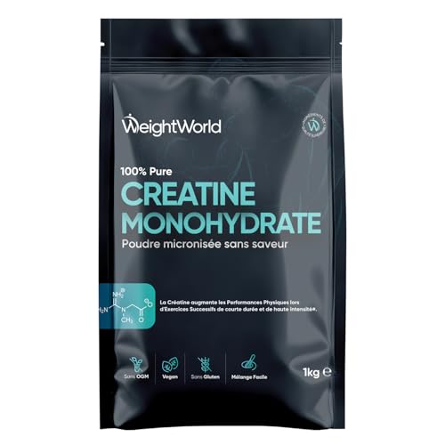 Creatine Monohydrate Poudre Pure Vegan 1 kg, 330 Portions Créatine Monohydrate Micronisée sans Additifs, Protéine sans Saveur, sans Gluten ni OGM, sans Stéarate de Magnésium, Cuillère Incluse