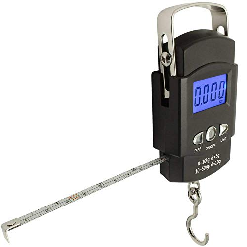 Bscula electrnica de 50 kg con cinta mtrica, gancho grande para viajes, pesca y tiro con arco
