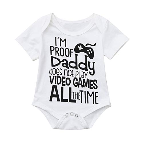 Infant Baby Girl Boy Romper, Short Sleeve Letter Print Bodysuit, Fashion Basic for Newborn Toddler Kid White