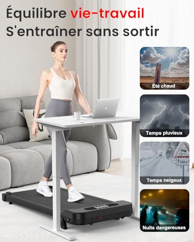 Tapis de Course et de Marche 3 en 1 Pliable avec Pente 7% – Walking Pad Électrique Silencieux 8 km/h, 2.5CV, Surface Large 40 cm, Télécommande, Écran LCD, 130 kg Max, pour Maison & Bureau (obscur) – vue 6