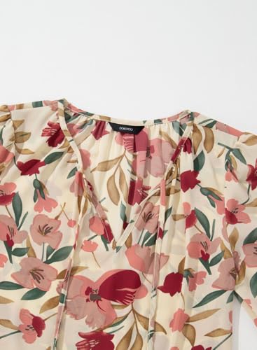 Dokotoo WGGW2518521-P1820-L Womens 2024 Fashion Floral Printed V Neck Tie Boho Tops Long Sleeve Plus Size Work Blouses Juniors Loose Chiffon Shirts Large Apricot thumb #2