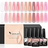 VENALISA 3 in 1 Rubber Base Gel For Nails, 12 Colors Jelly Gel Nail Polish Set Nude Pink Neutral Transparent Milky White Sheer Pink Gel Polish Strengthener Kit